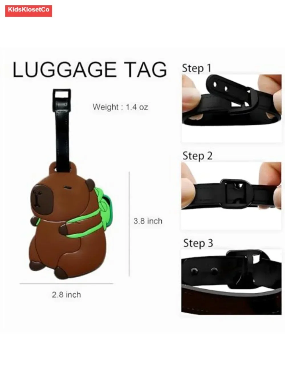 Cute Capybara Silicone Luggage Tag with Writable Contact Panel